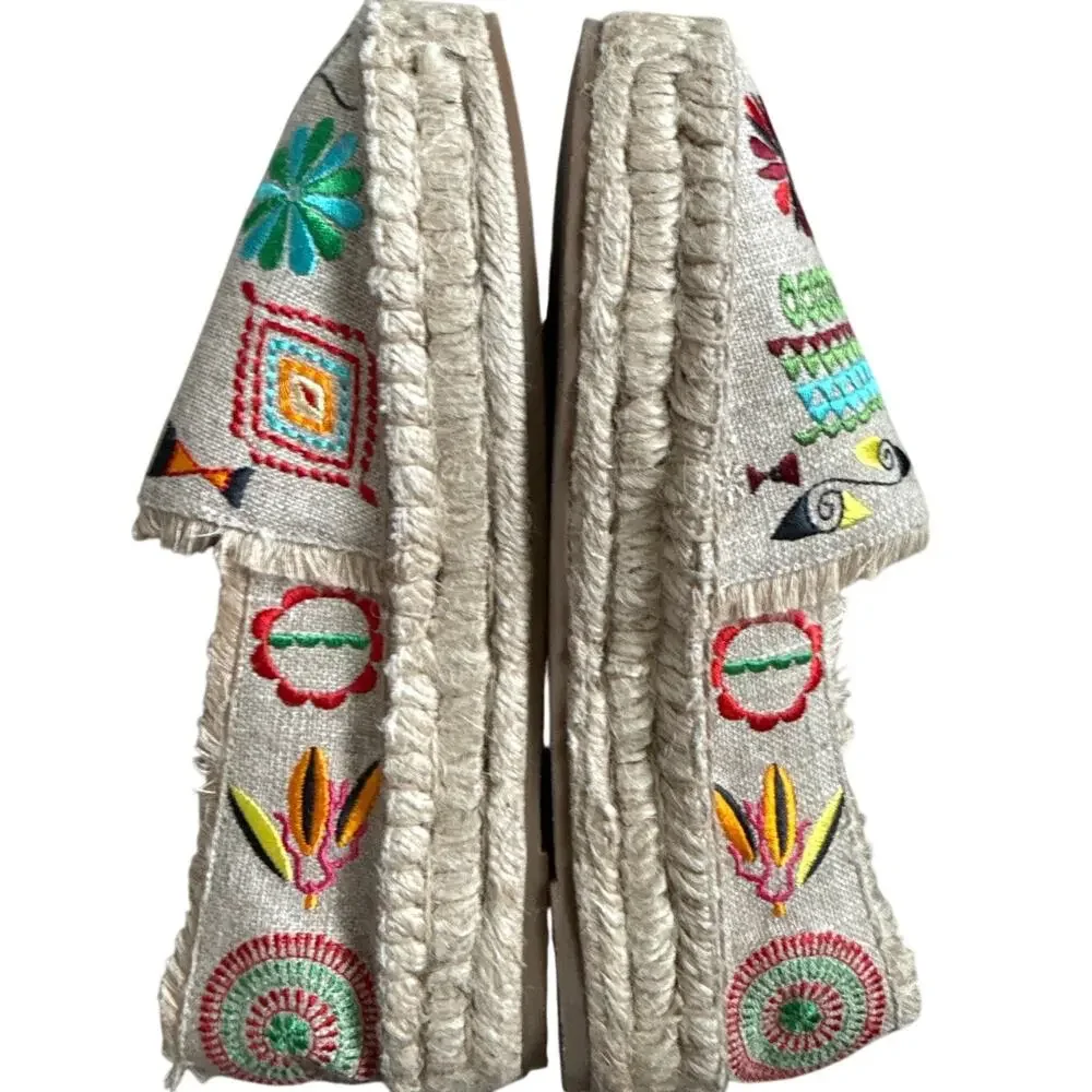 Johnny Was Parker Multicolor Embroidered Espadrille Shoes Size 6